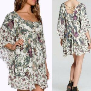 Free People Purple and Green Floral Boho Mini Dress